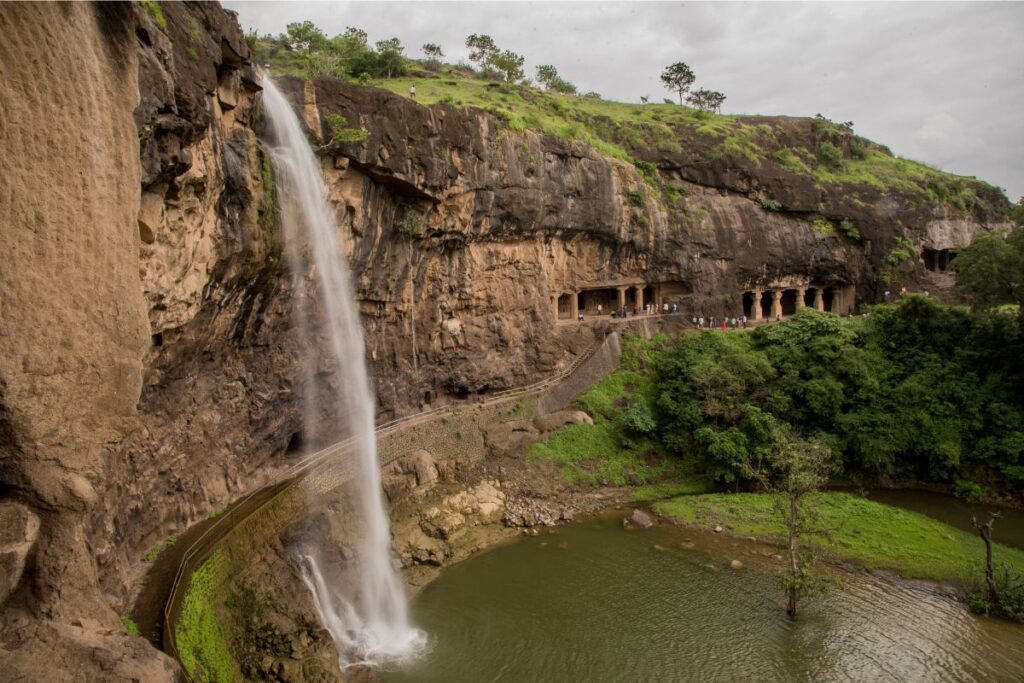 Ellora Caves during the wet season, Maharashtra, India