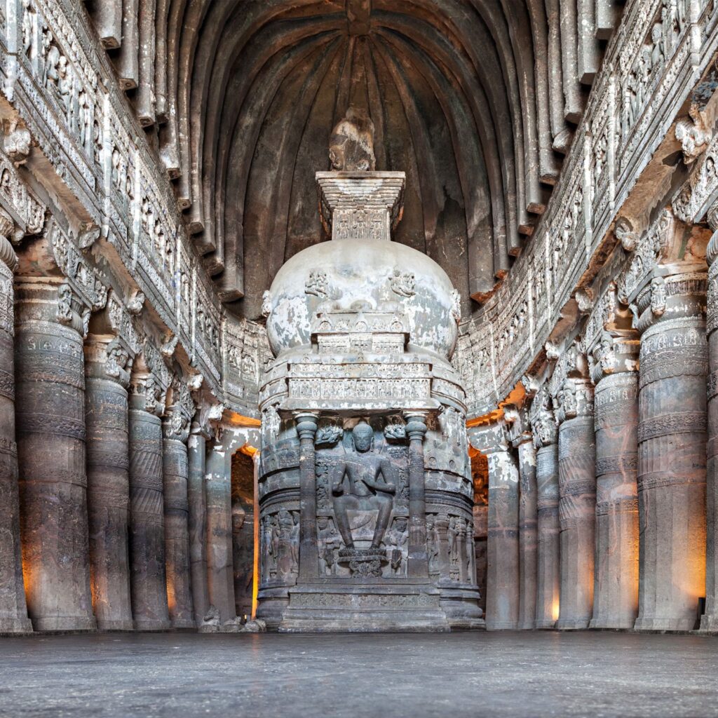 a cave temple at ellora caves, India