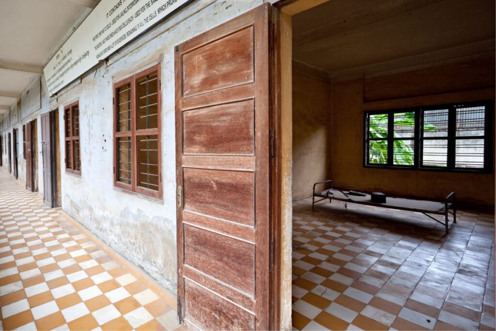 The former classrooms and cells of Tuol Sleng in Cambodia