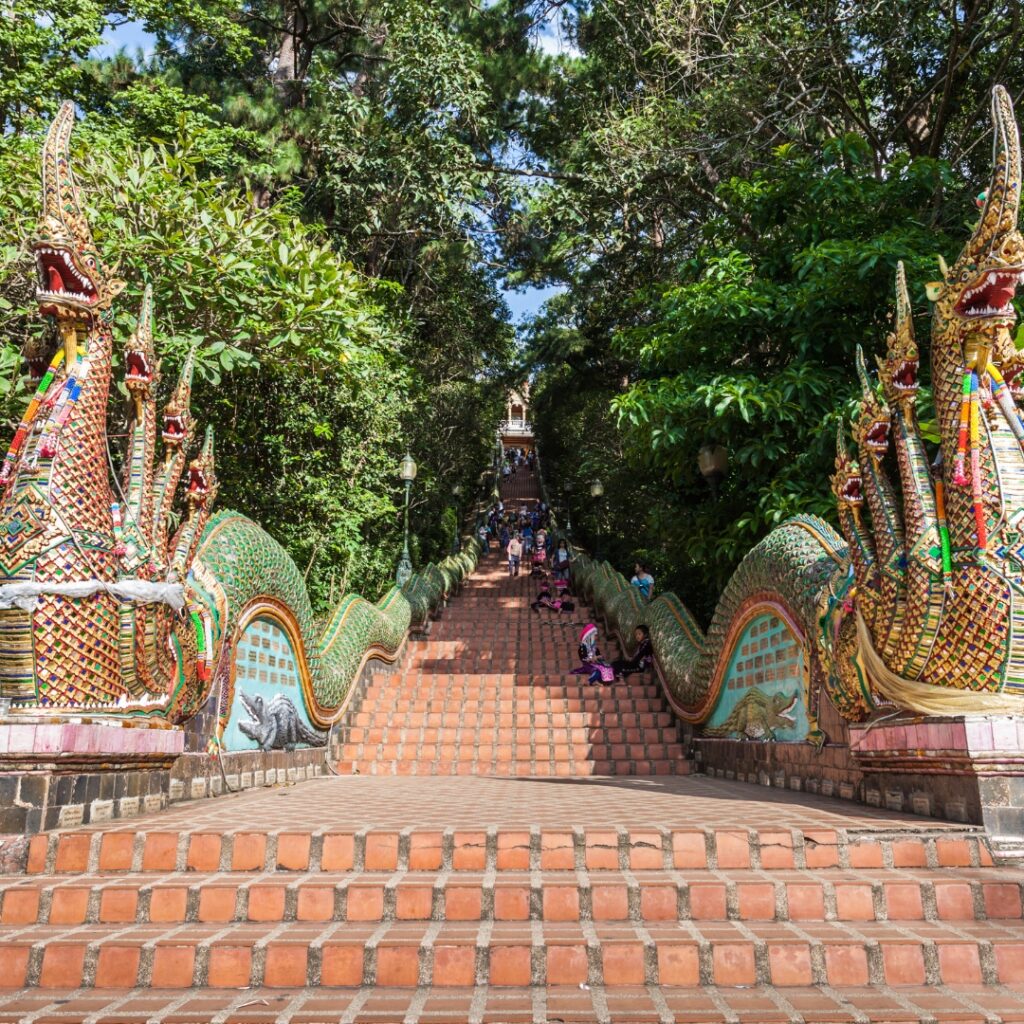 Stairs to at Pratat Doi Suthep, Thailand.